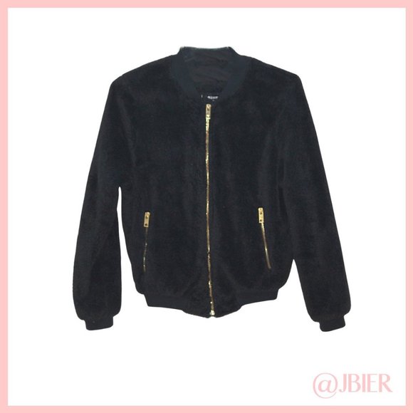 4SIENNA Black Faux Fur Bomber Jacket - Picture 1 of 3